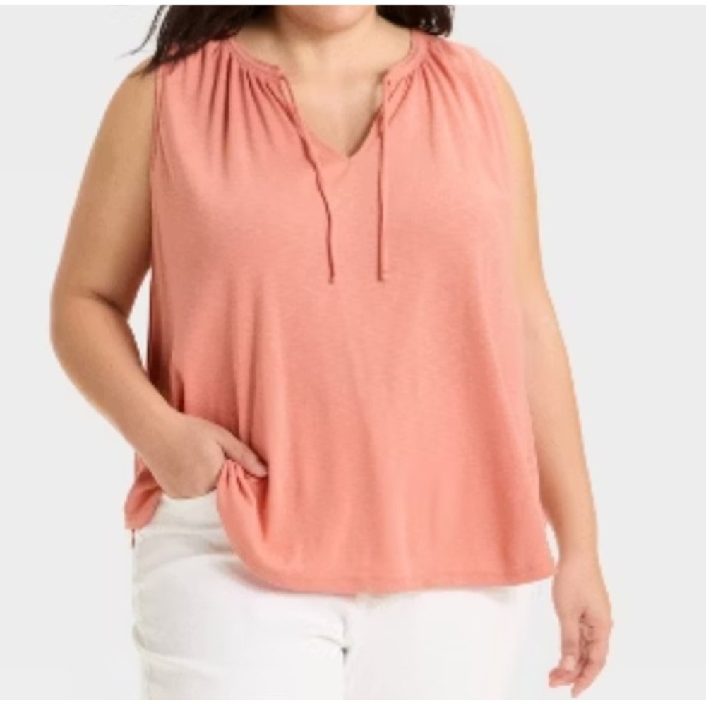 Ava & Viv Women's Plus Size 3X (24/26) V-Neck Swing Blouse Pink